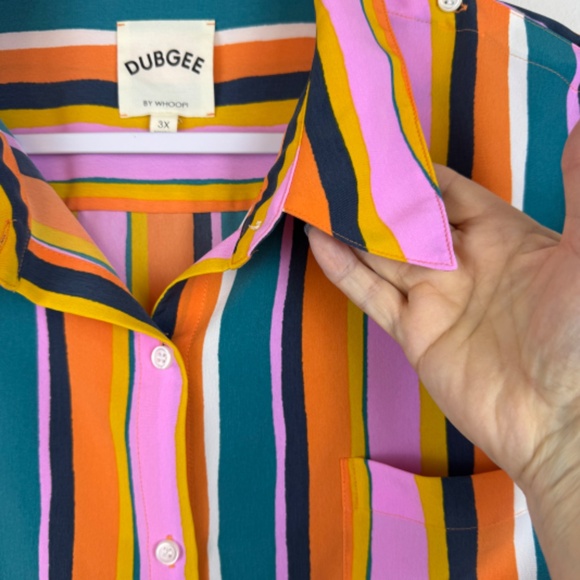 DUBGEE BY WHOOPI Multicolor Vertical Striped Casual Button Up Top / Size Plus 3X - Picture 4 of 15